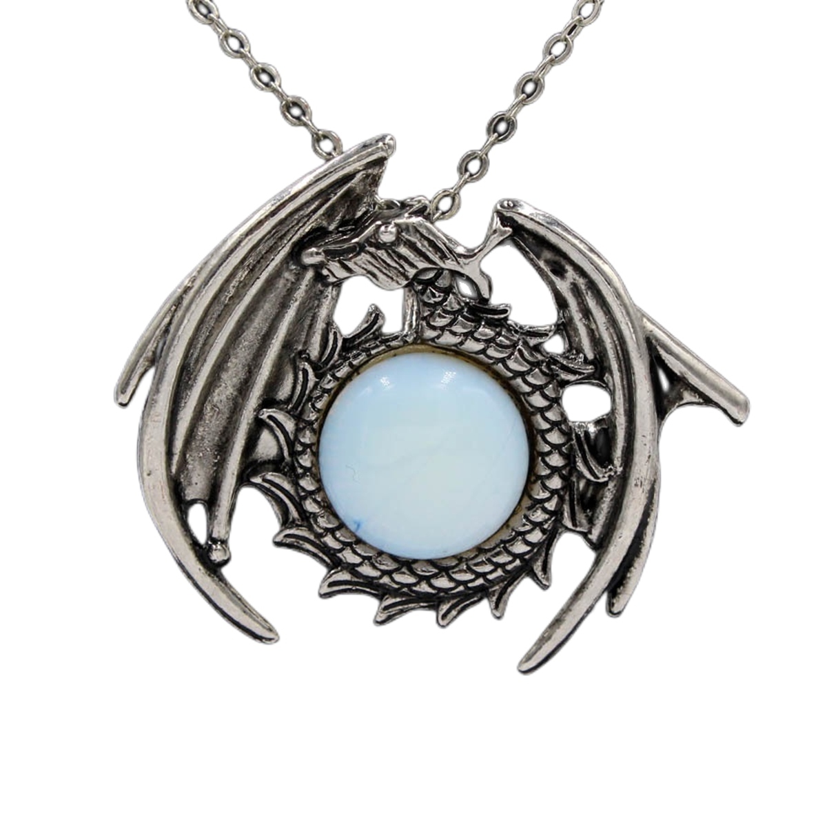 1 Pc Crystal Healing Stone Necklace Vintage Dragon Pendant Necklace Gemstone Jewelry for Man Women
