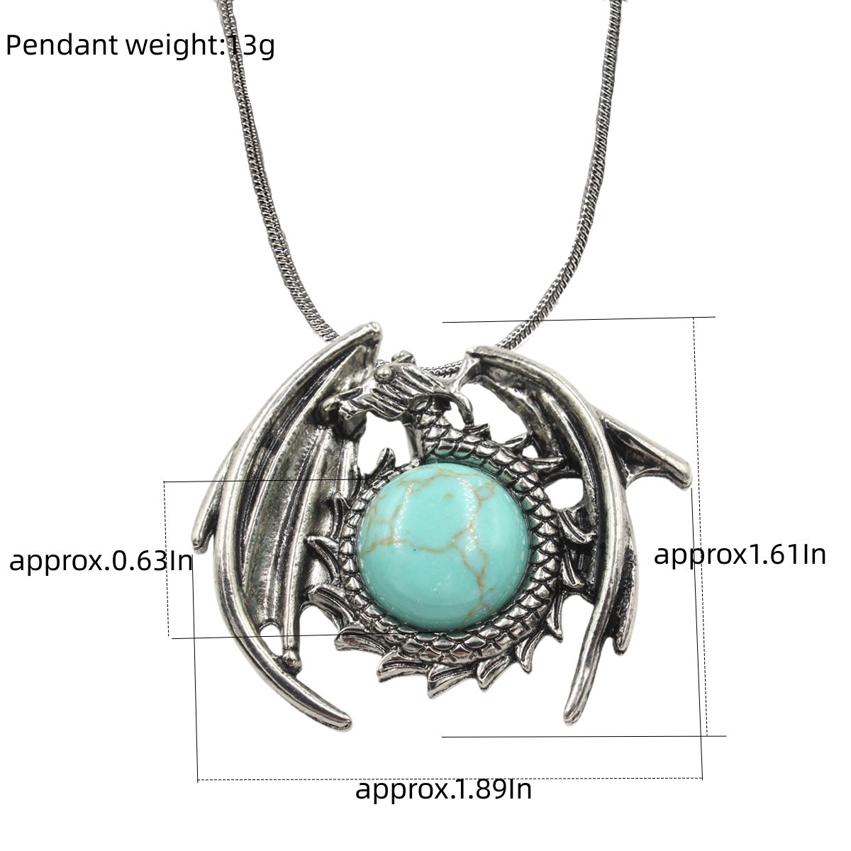 1 Pc Crystal Healing Stone Vintage Dragon Necklace Silver Round Snake Chain Gemstone Jewelry for Men Women