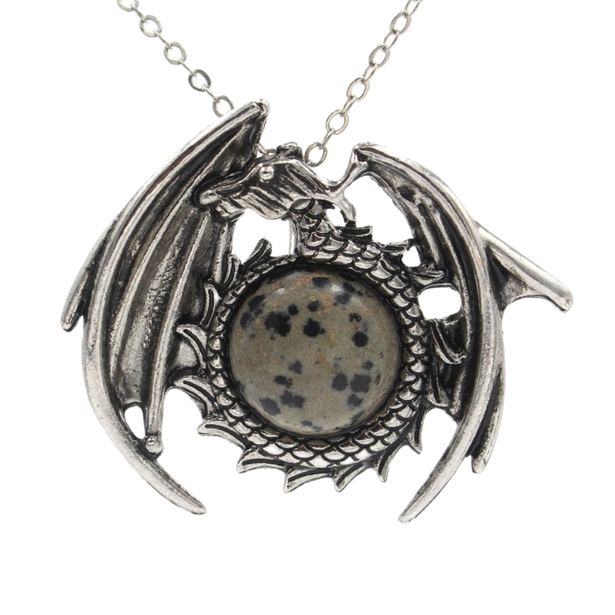 1 Pc Crystal Healing Stone Necklace Vintage Dragon Pendant Necklace Gemstone Jewelry for Man Women