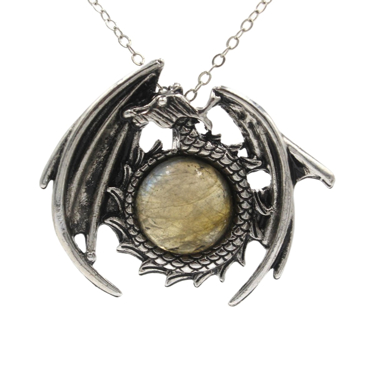 1 Pc Crystal Healing Stone Necklace Vintage Dragon Pendant Necklace Gemstone Jewelry for Man Women
