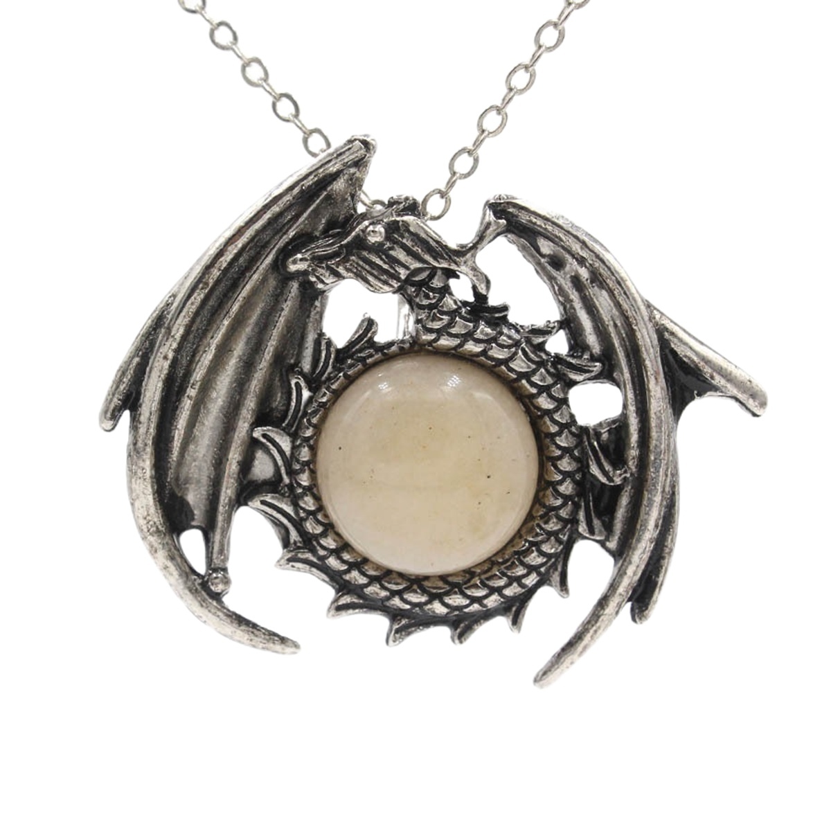 1 Pc Crystal Healing Stone Necklace Vintage Dragon Pendant Necklace Gemstone Jewelry for Man Women