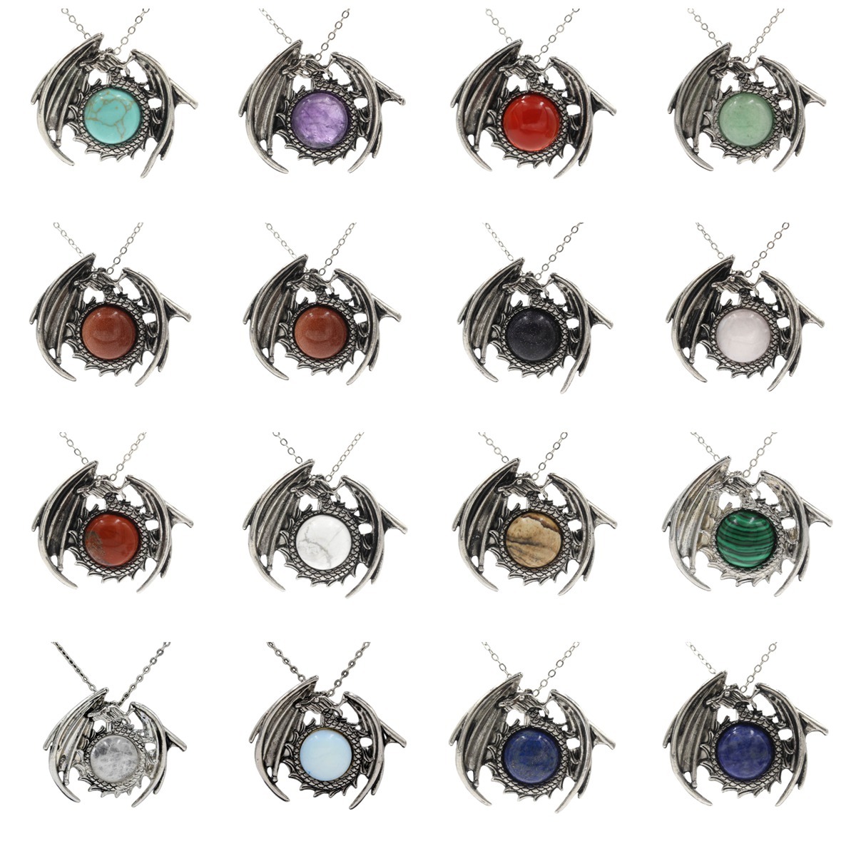 1 Pc Crystal Healing Stone Necklace Vintage Dragon Pendant Necklace Gemstone Jewelry for Man Women
