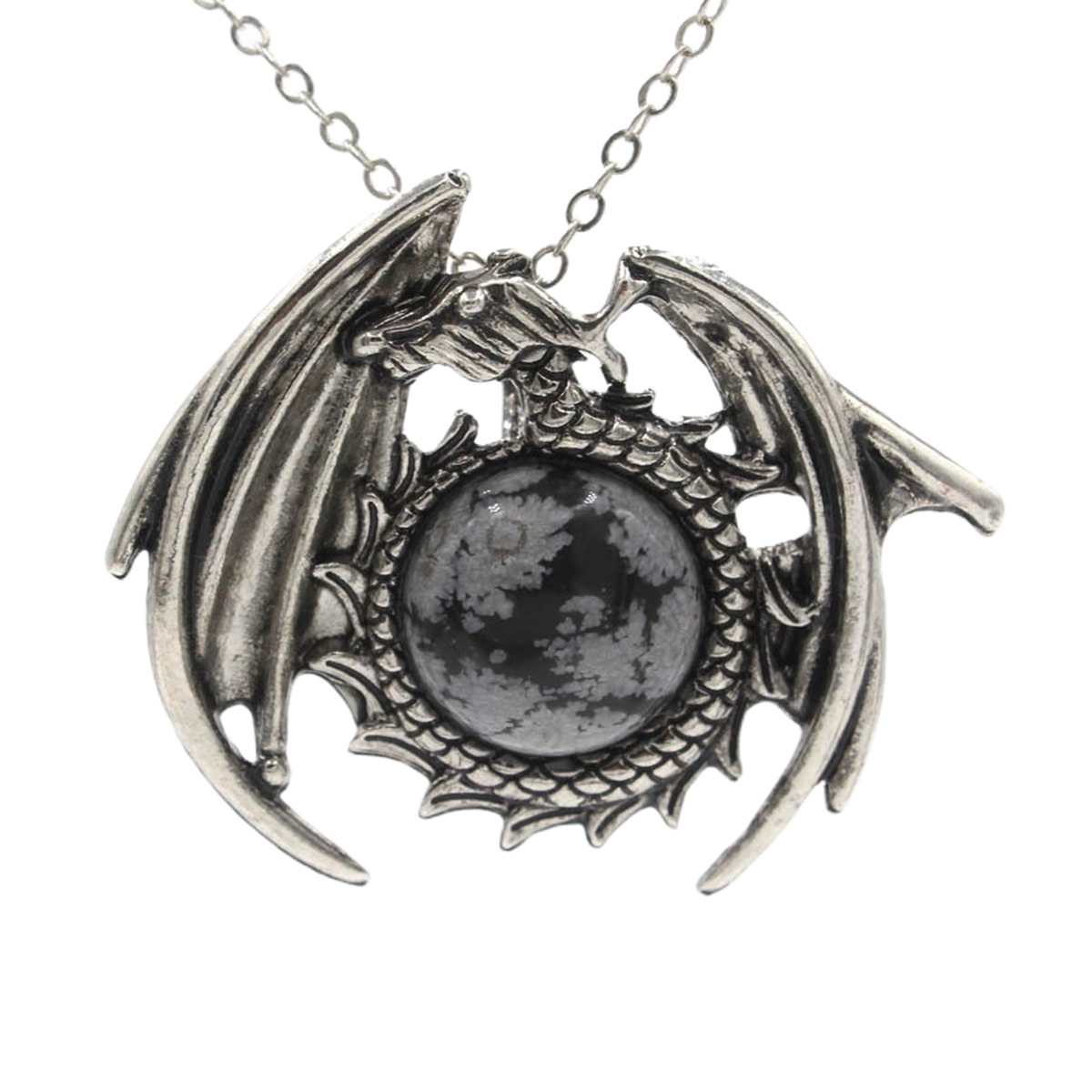 1 Pc Crystal Healing Stone Necklace Vintage Dragon Pendant Necklace Gemstone Jewelry for Man Women
