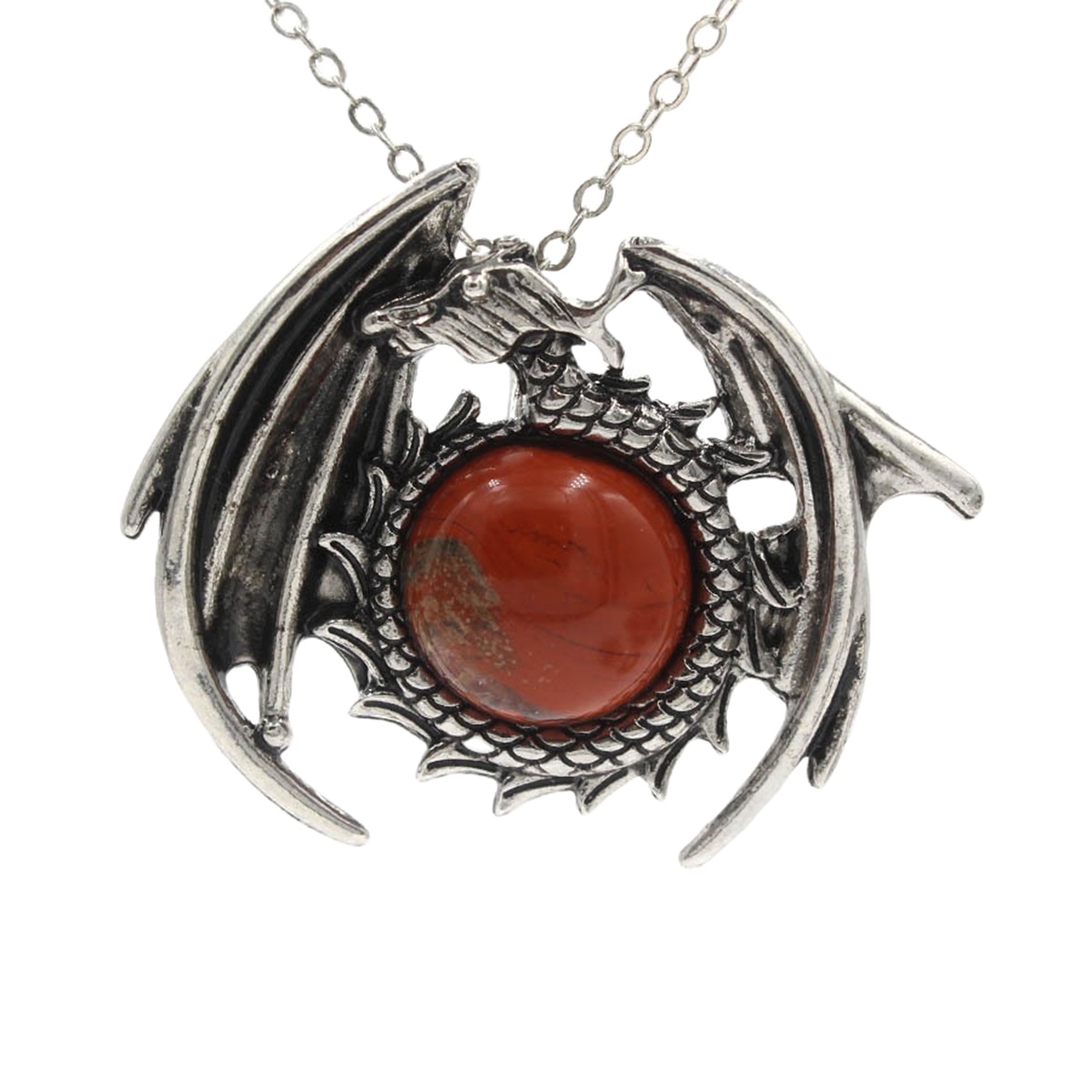 1 Pc Crystal Healing Stone Necklace Vintage Dragon Pendant Necklace Gemstone Jewelry for Man Women