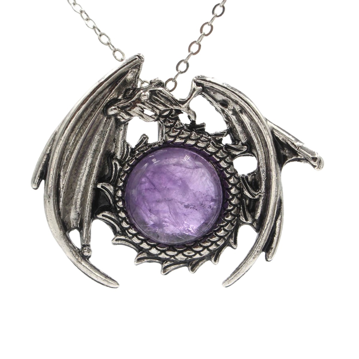 1 Pc Crystal Healing Stone Necklace Vintage Dragon Pendant Necklace Gemstone Jewelry for Man Women