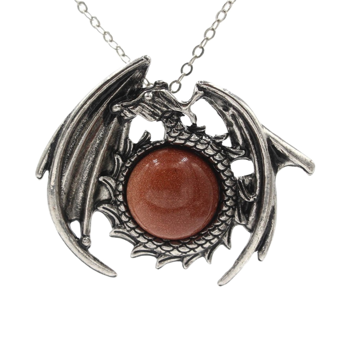 1 Pc Crystal Healing Stone Necklace Vintage Dragon Pendant Necklace Gemstone Jewelry for Man Women
