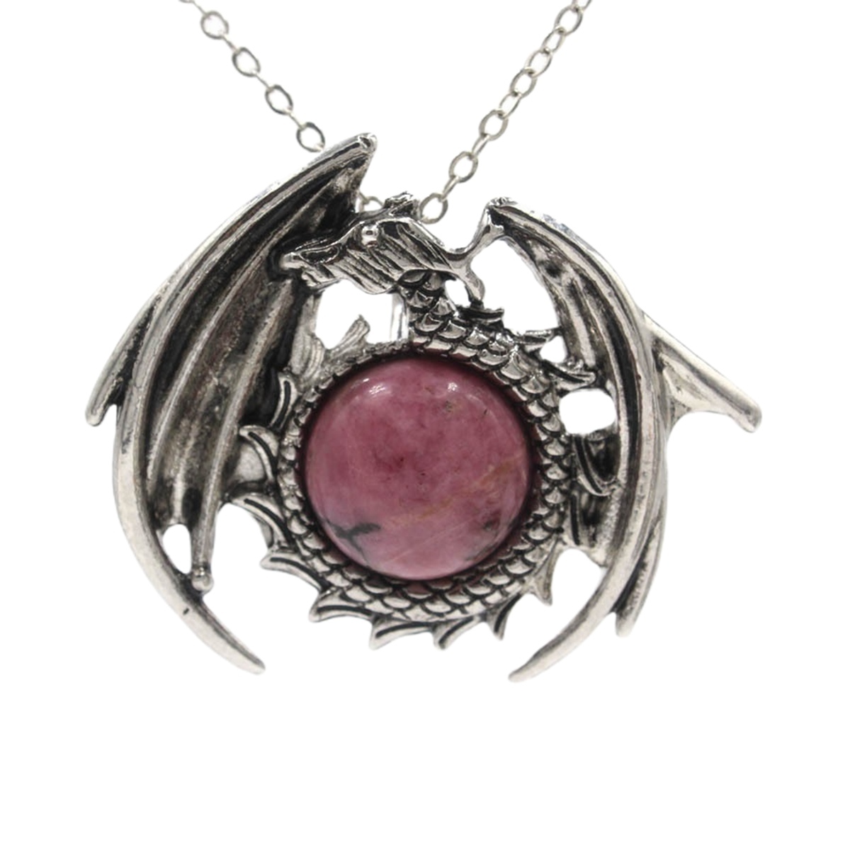1 Pc Crystal Healing Stone Necklace Vintage Dragon Pendant Necklace Gemstone Jewelry for Man Women