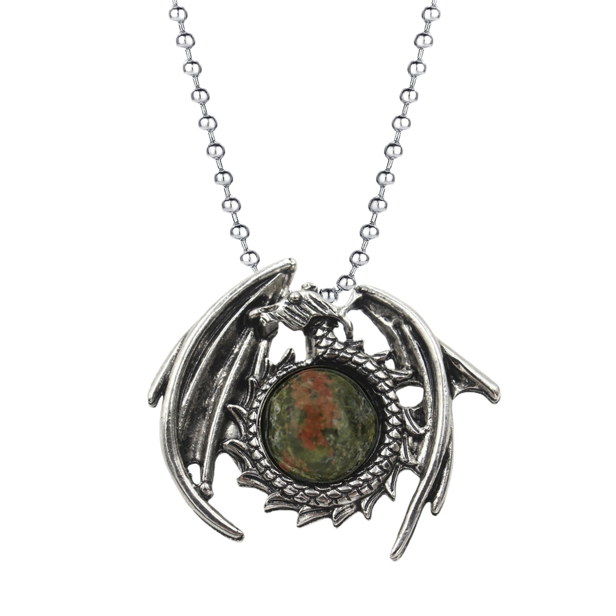 1 Pc Crystal Healing Stone Necklace Vintage Dragon Pendant Necklace Gemstone Jewelry for Man Women