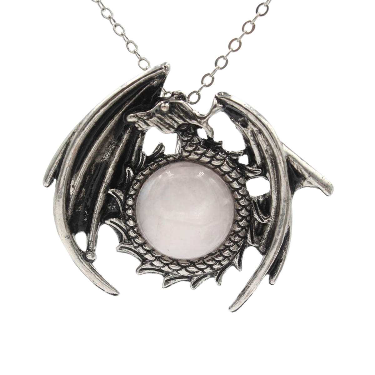 1 Pc Crystal Healing Stone Necklace Vintage Dragon Pendant Necklace Gemstone Jewelry for Man Women