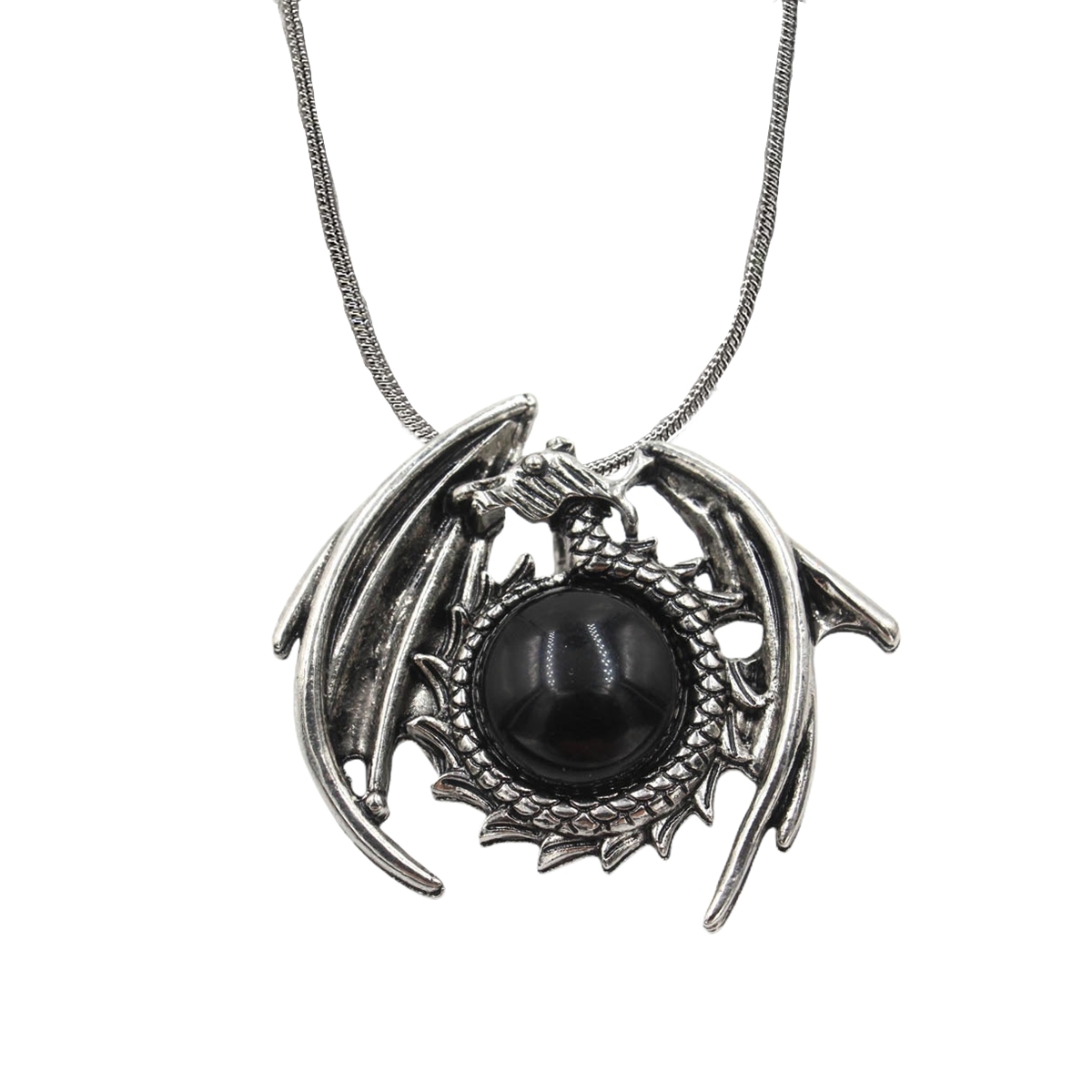 1 Pc Crystal Healing Stone Vintage Dragon Necklace Silver Round Snake Chain Gemstone Jewelry for Men Women