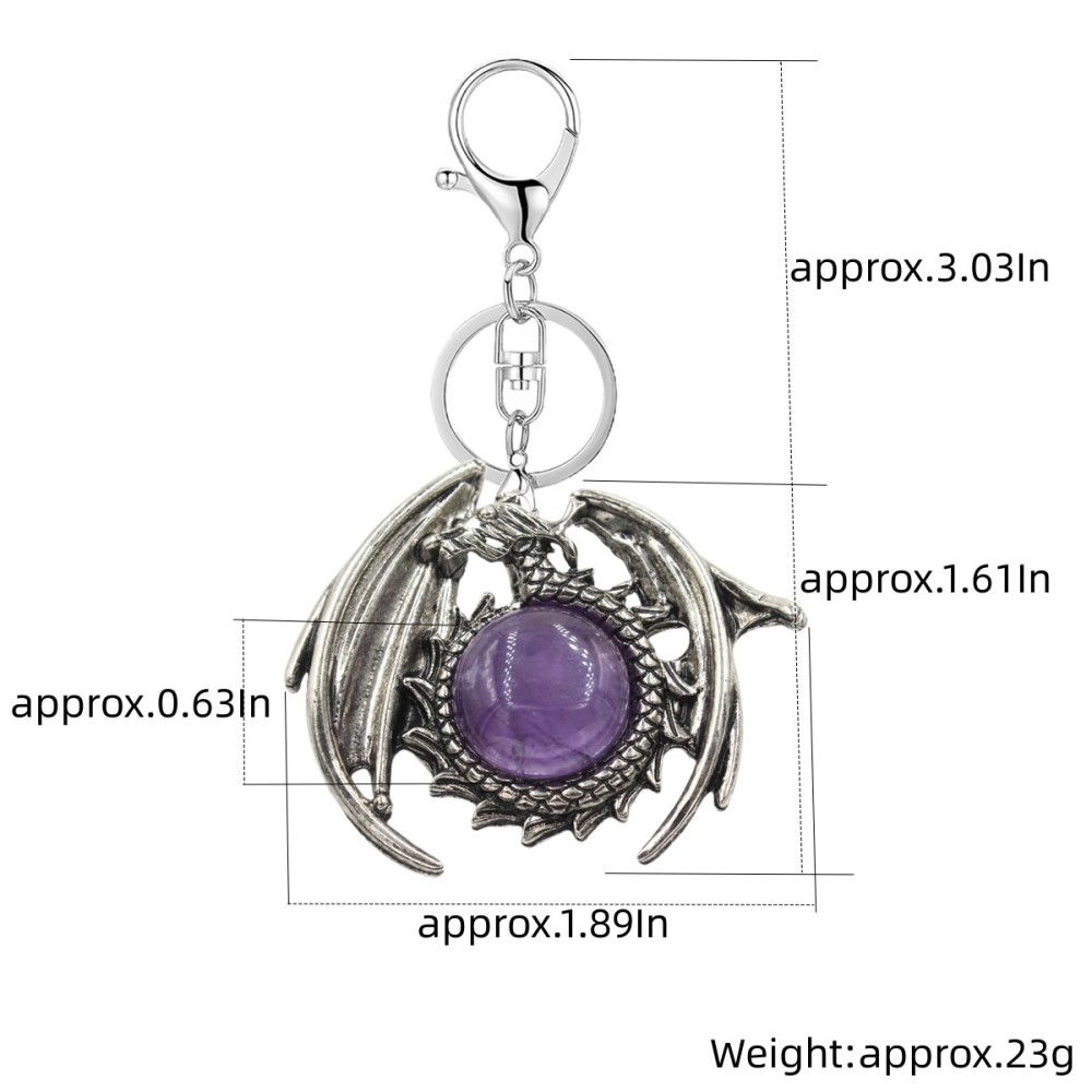 1 Pc Vintage Dragon Natural Gemstone Pendant Keychain Charm Crystal Keyring for Men Women