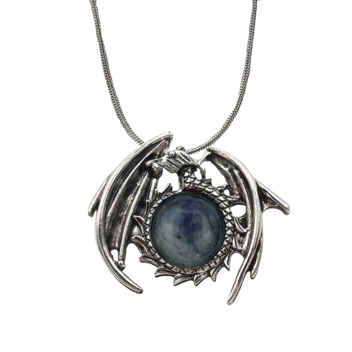 1 Pc Crystal Healing Stone Vintage Dragon Necklace Silver Round Snake Chain Gemstone Jewelry for Men Women
