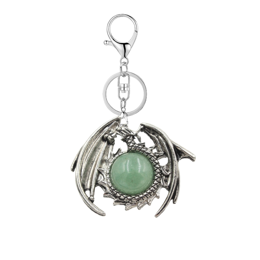 1 Pc Vintage Dragon Natural Gemstone Pendant Keychain Charm Crystal Keyring for Men Women