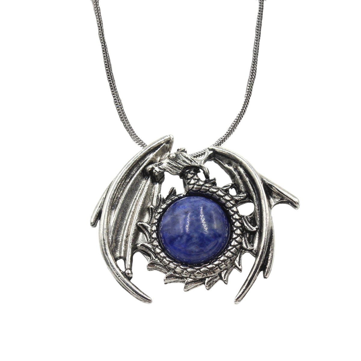 1 Pc Crystal Healing Stone Vintage Dragon Necklace Silver Round Snake Chain Gemstone Jewelry for Men Women