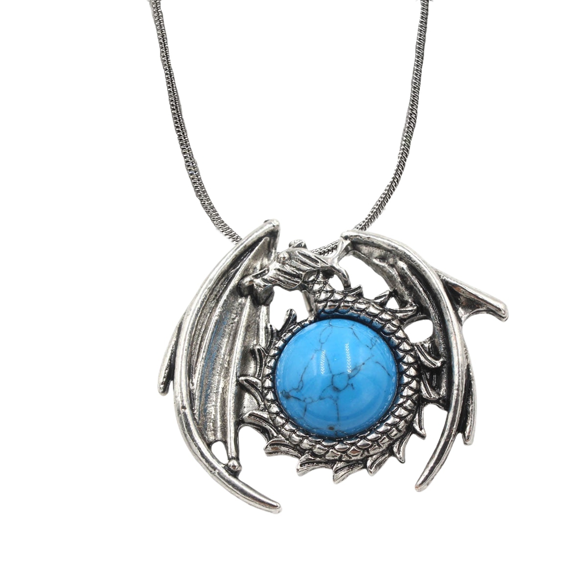 1 Pc Crystal Healing Stone Vintage Dragon Necklace Silver Round Snake Chain Gemstone Jewelry for Men Women
