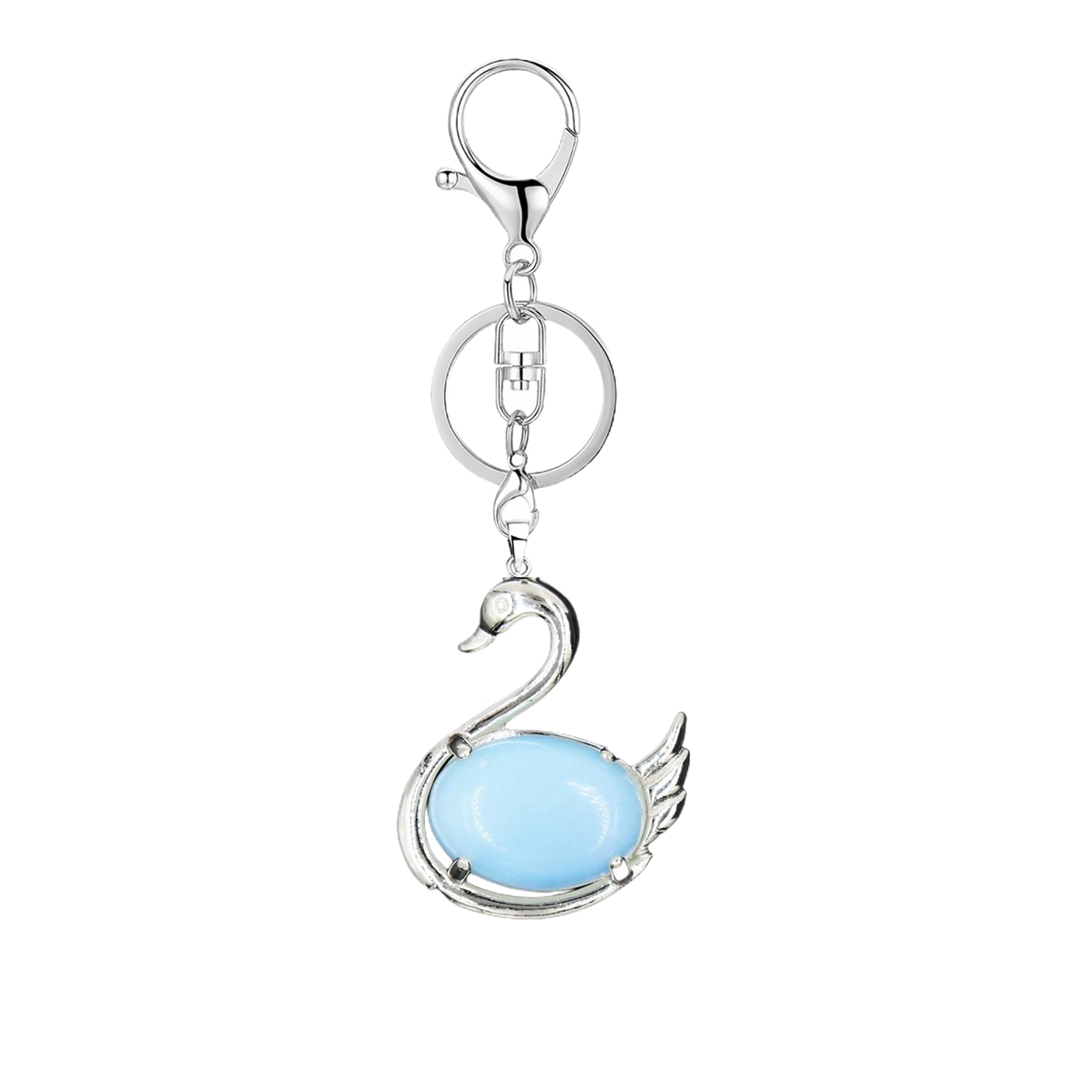 1 Pc Simple Swan Crystal Pendnat Keychain Natural Gemstone Keyring for Men Women