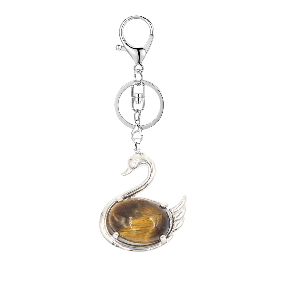 1 Pc Simple Swan Crystal Pendnat Keychain Natural Gemstone Keyring for Men Women