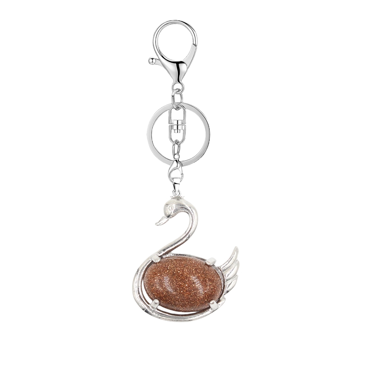 1 Pc Simple Swan Crystal Pendnat Keychain Natural Gemstone Keyring for Men Women