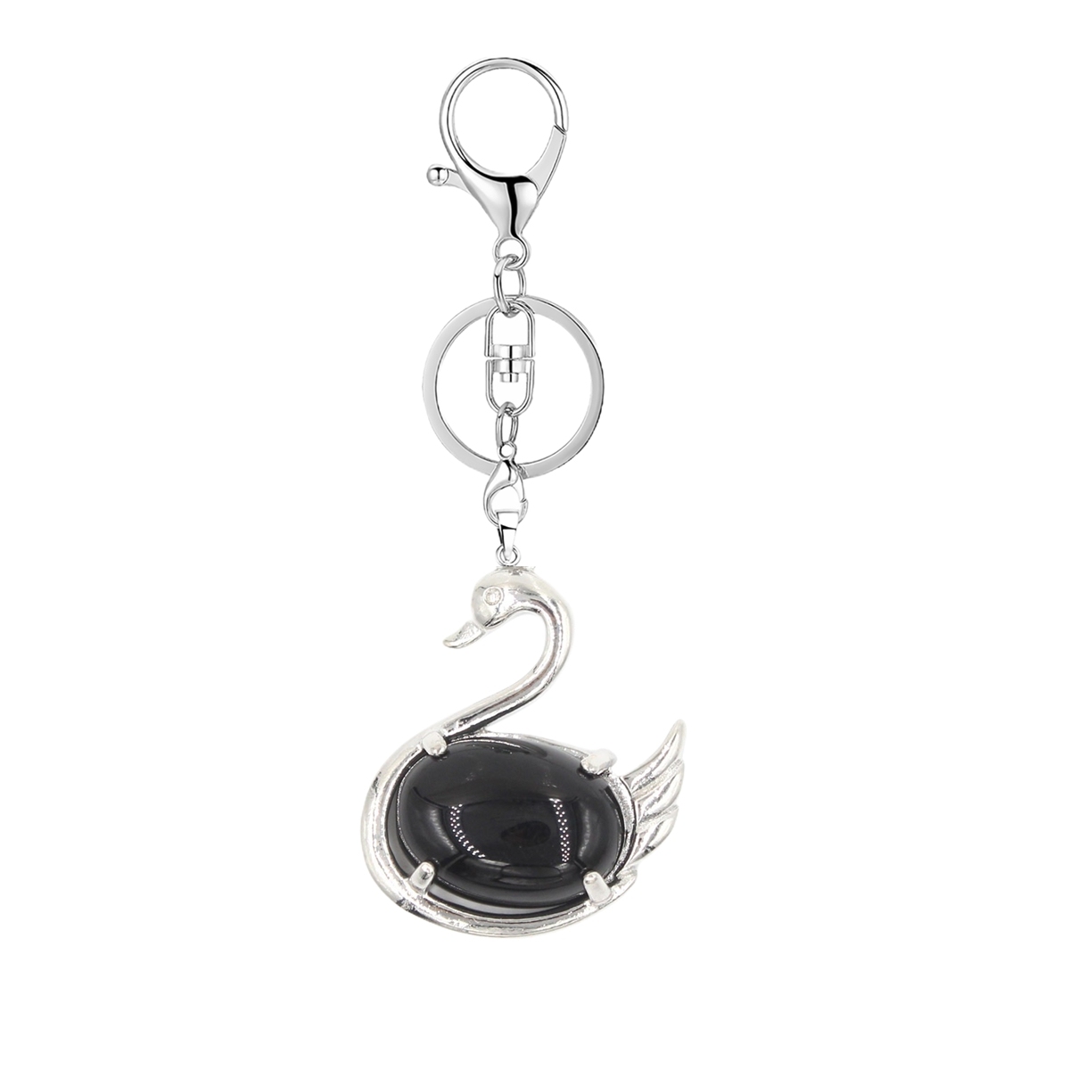 1 Pc Simple Swan Crystal Pendnat Keychain Natural Gemstone Keyring for Men Women