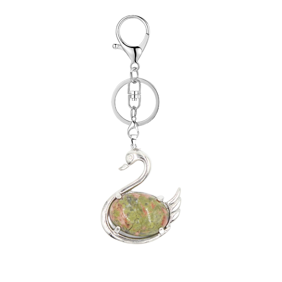 1 Pc Simple Swan Crystal Pendnat Keychain Natural Gemstone Keyring for Men Women