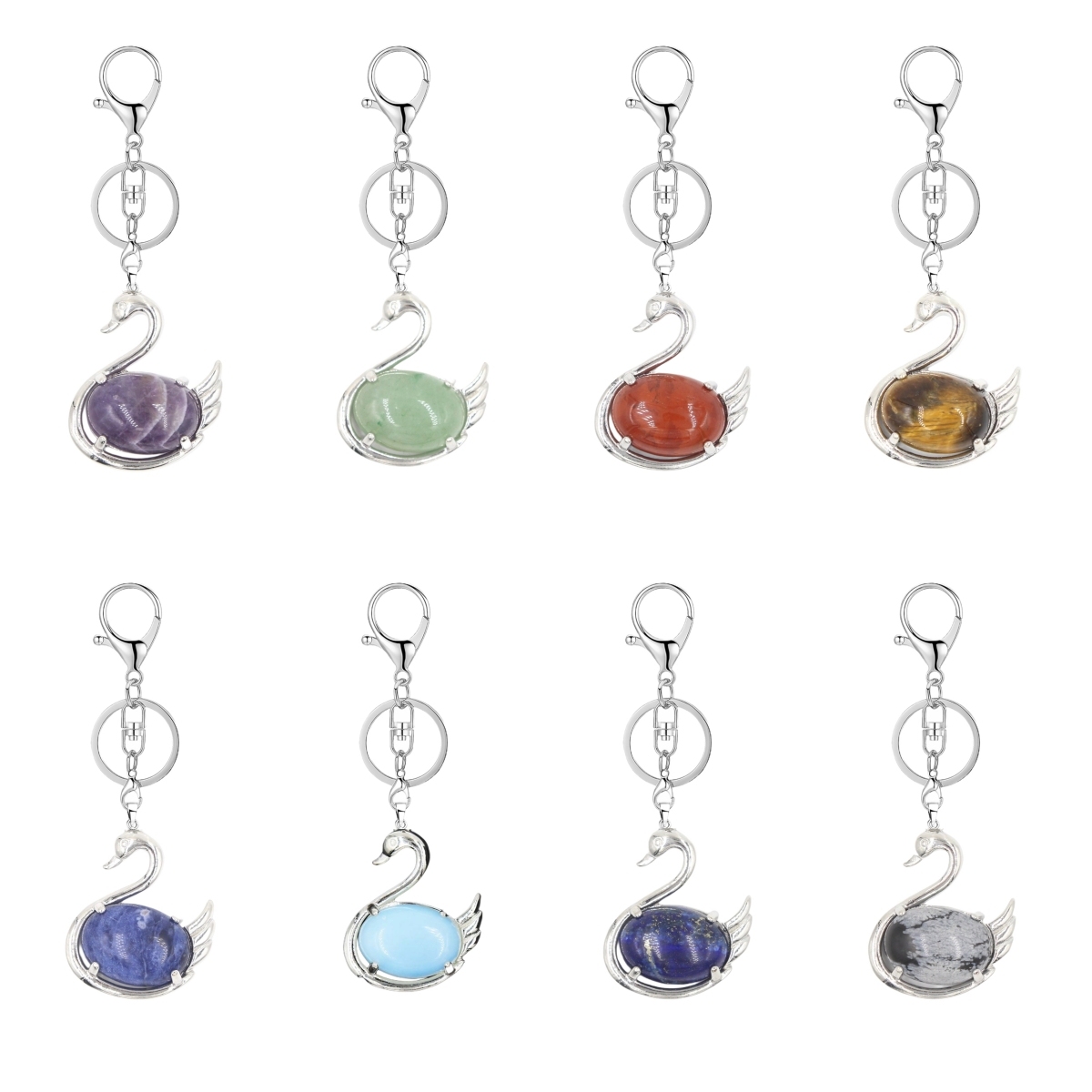 1 Pc Simple Swan Crystal Pendnat Keychain Natural Gemstone Keyring for Men Women