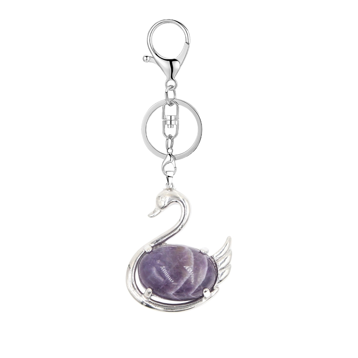 1 Pc Simple Swan Crystal Pendnat Keychain Natural Gemstone Keyring for Men Women