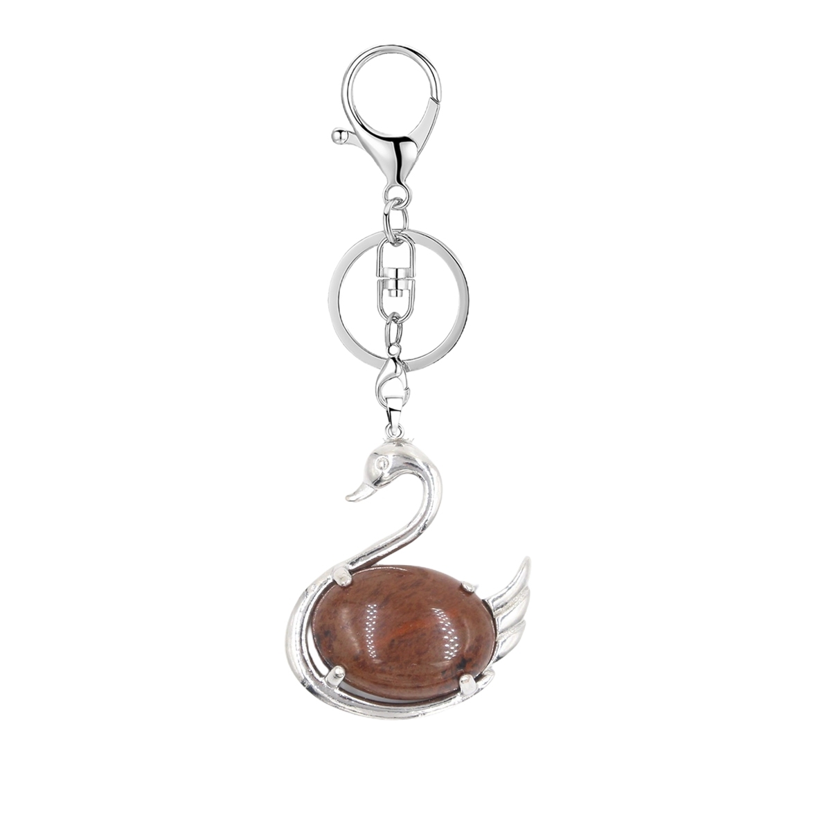1 Pc Simple Swan Crystal Pendnat Keychain Natural Gemstone Keyring for Men Women