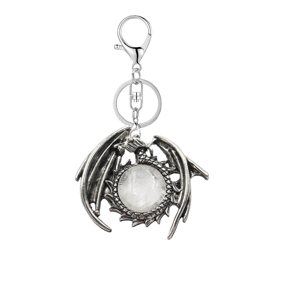 1 Pc Vintage Dragon Natural Gemstone Pendant Keychain Charm Crystal Keyring for Men Women