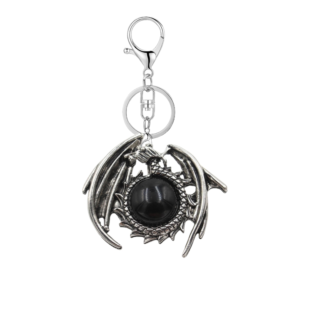 1 Pc Vintage Dragon Natural Gemstone Pendant Keychain Charm Crystal Keyring for Men Women