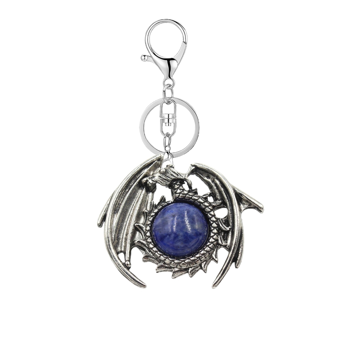 1 Pc Vintage Dragon Natural Gemstone Pendant Keychain Charm Crystal Keyring for Men Women
