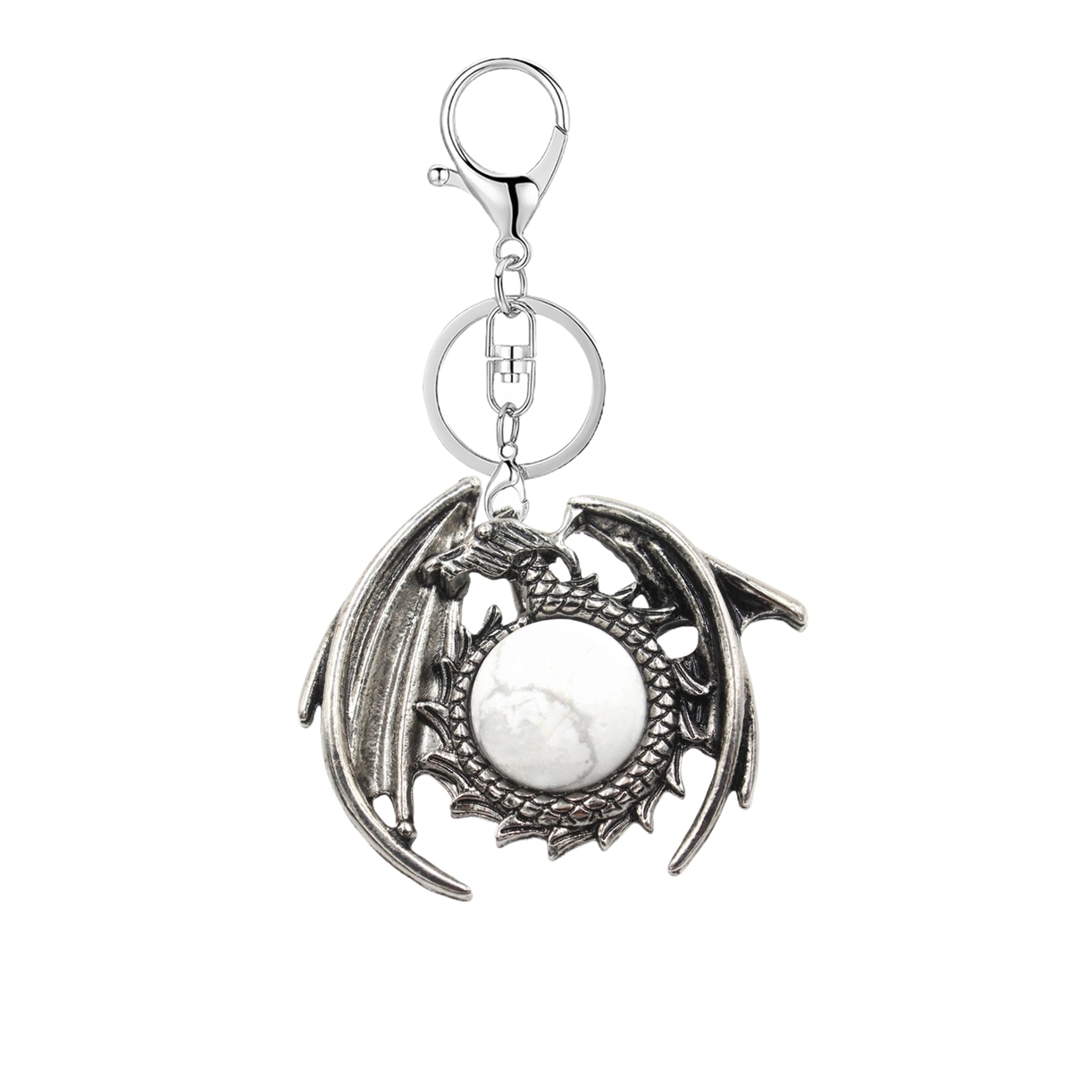 1 Pc Vintage Dragon Natural Gemstone Pendant Keychain Charm Crystal Keyring for Men Women