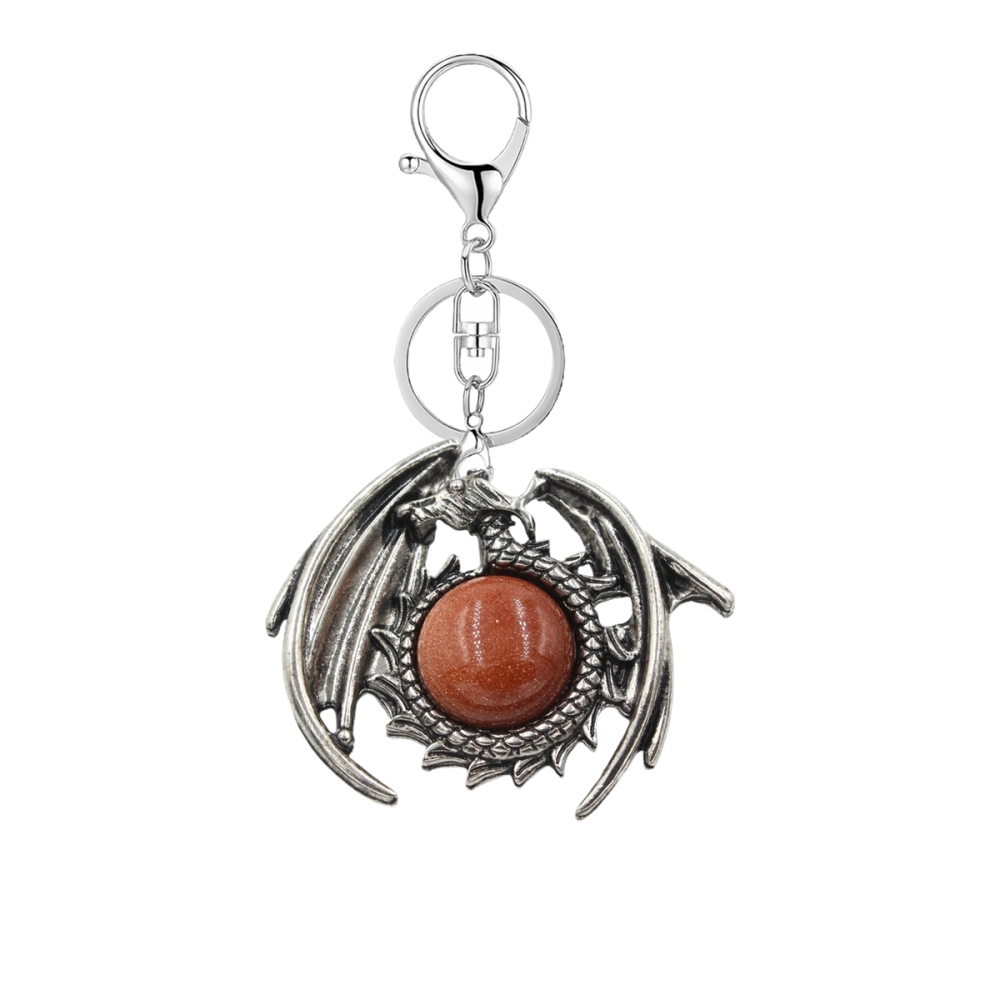 1 Pc Vintage Dragon Natural Gemstone Pendant Keychain Charm Crystal Keyring for Men Women