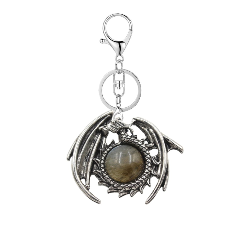 1 Pc Vintage Dragon Natural Gemstone Pendant Keychain Charm Crystal Keyring for Men Women