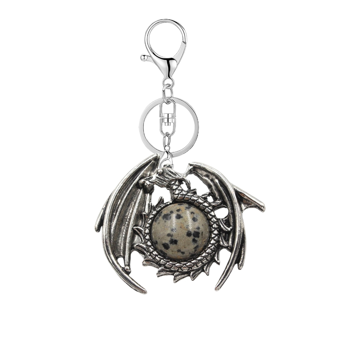 1 Pc Vintage Dragon Natural Gemstone Pendant Keychain Charm Crystal Keyring for Men Women