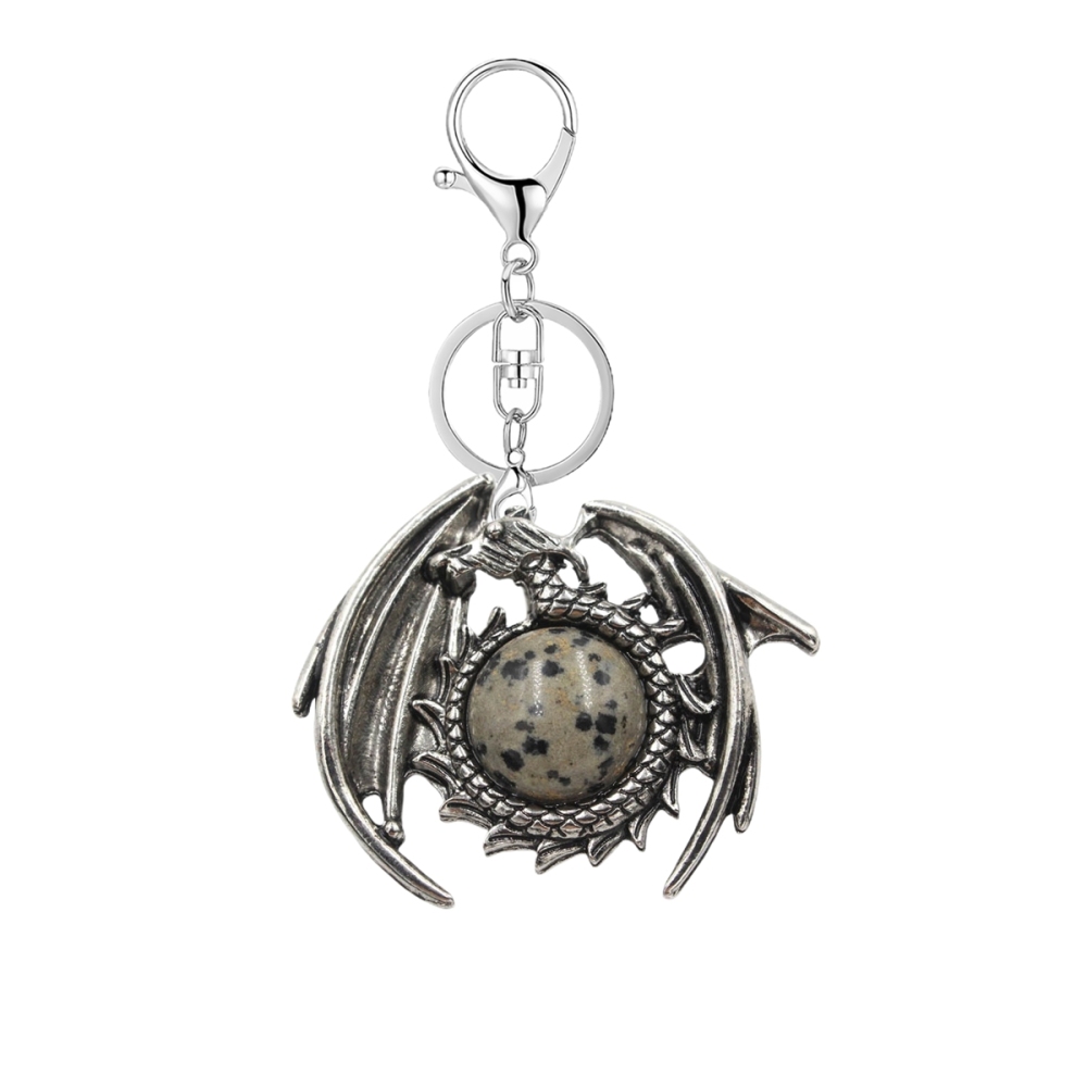 1 Pc Vintage Dragon Natural Gemstone Pendant Keychain Charm Crystal Keyring for Men Women