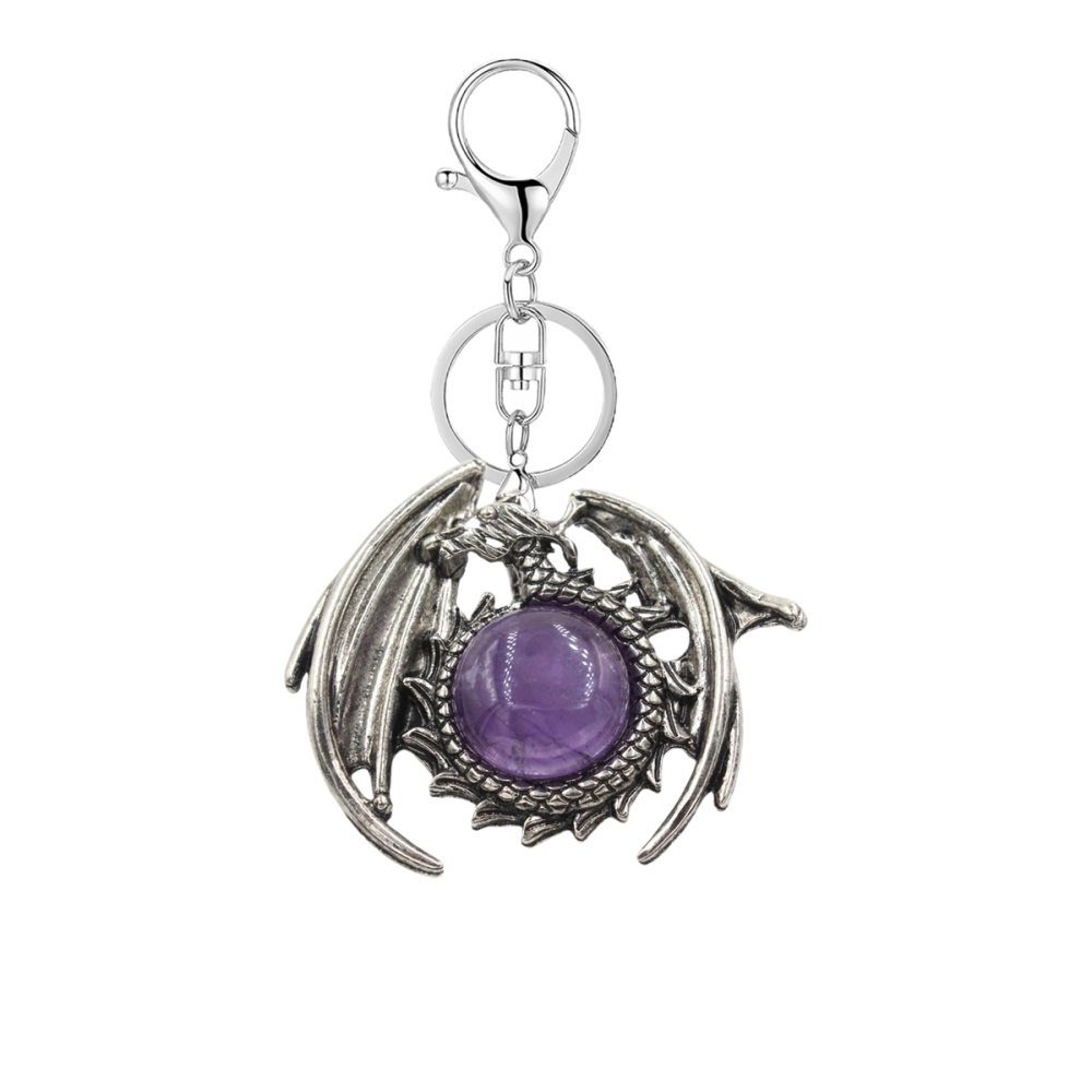 1 Pc Vintage Dragon Natural Gemstone Pendant Keychain Charm Crystal Keyring for Men Women