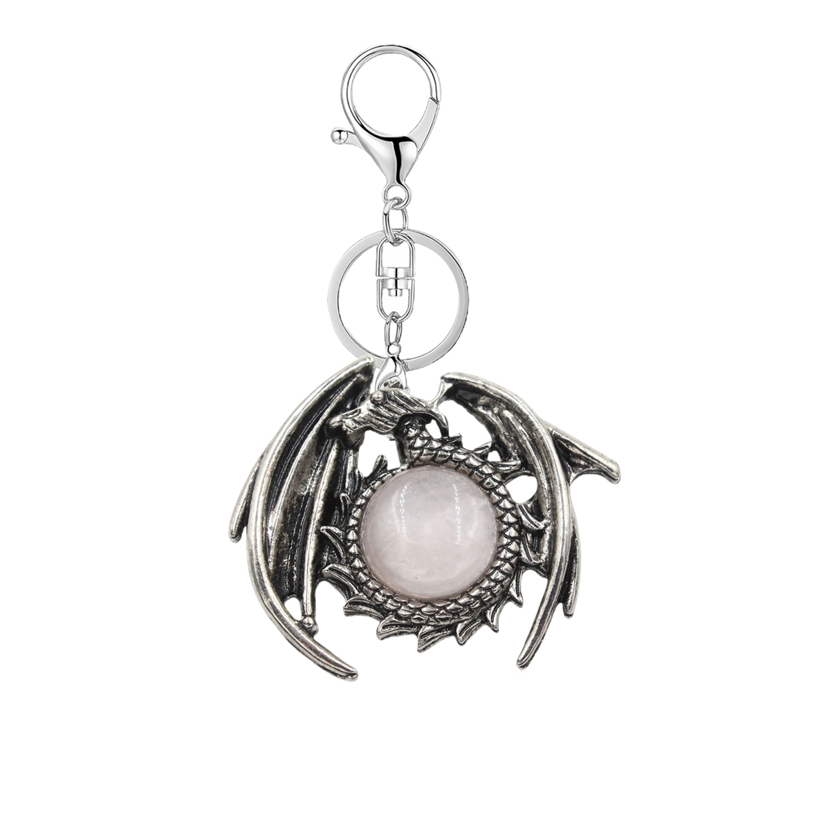1 Pc Vintage Dragon Natural Gemstone Pendant Keychain Charm Crystal Keyring for Men Women
