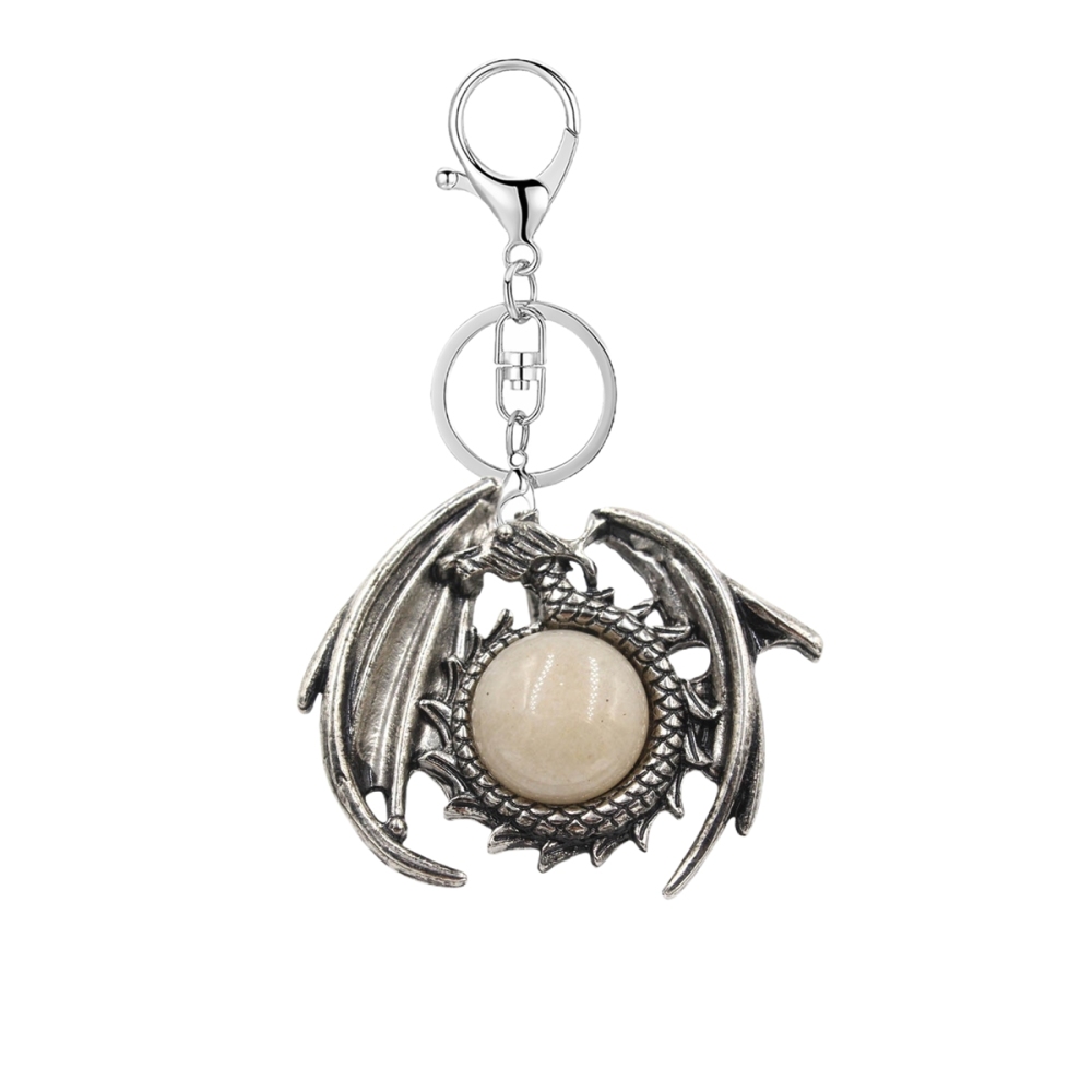 1 Pc Vintage Dragon Natural Gemstone Pendant Keychain Charm Crystal Keyring for Men Women