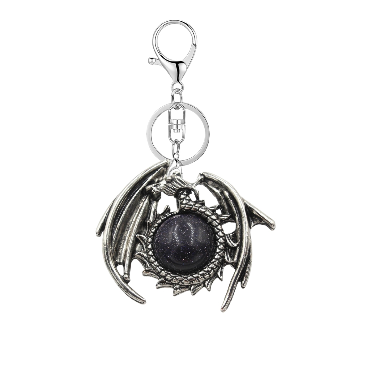 1 Pc Vintage Dragon Natural Gemstone Pendant Keychain Charm Crystal Keyring for Men Women
