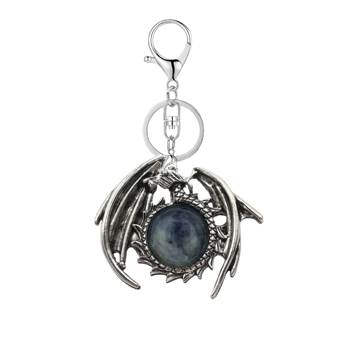 1 Pc Vintage Dragon Natural Gemstone Pendant Keychain Charm Crystal Keyring for Men Women