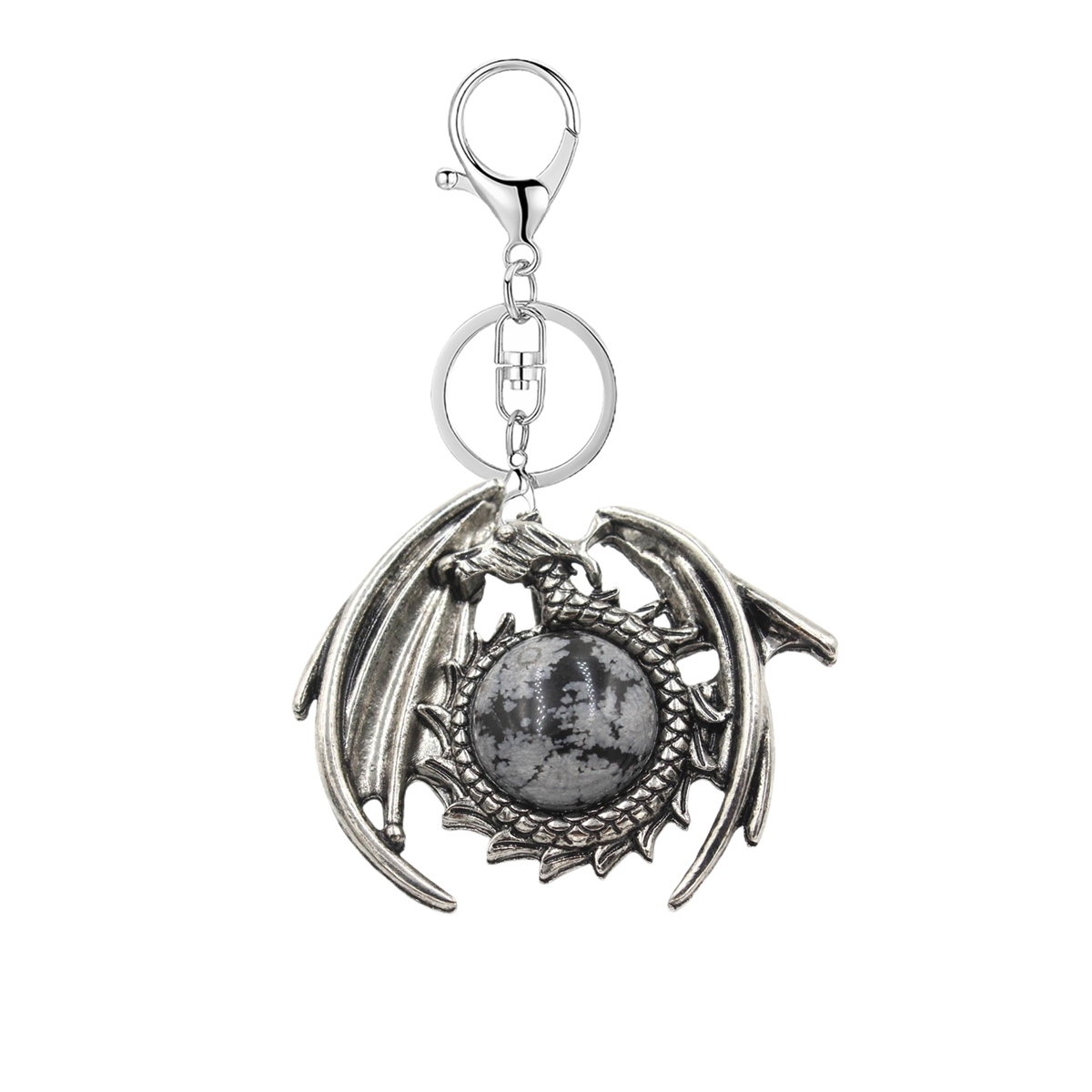 1 Pc Vintage Dragon Natural Gemstone Pendant Keychain Charm Crystal Keyring for Men Women