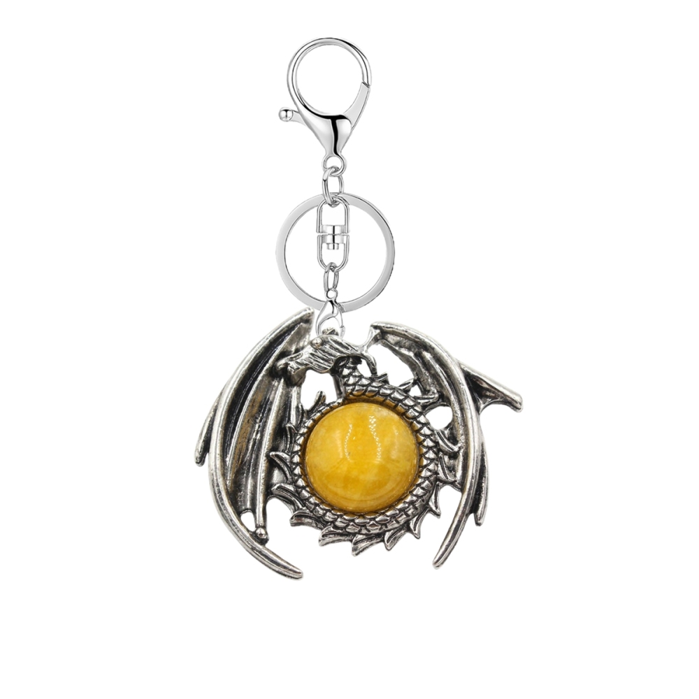 1 Pc Vintage Dragon Natural Gemstone Pendant Keychain Charm Crystal Keyring for Men Women