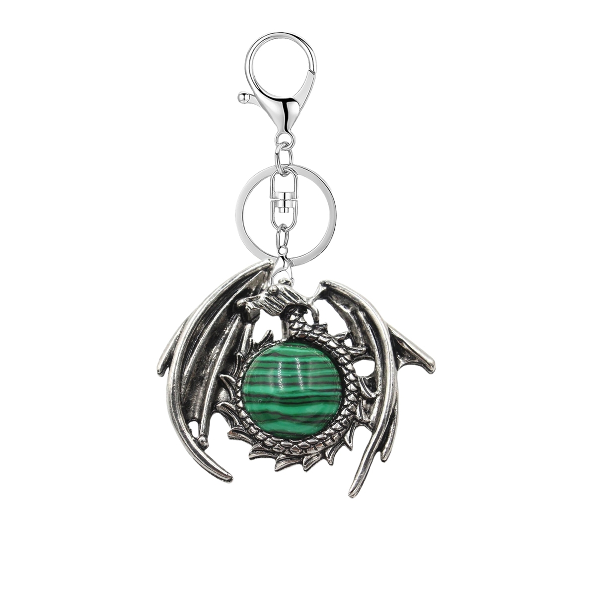1 Pc Vintage Dragon Natural Gemstone Pendant Keychain Charm Crystal Keyring for Men Women