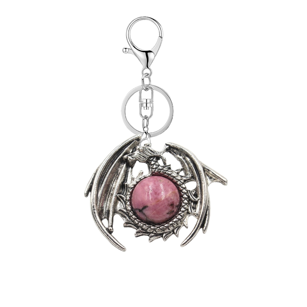 1 Pc Vintage Dragon Natural Gemstone Pendant Keychain Charm Crystal Keyring for Men Women