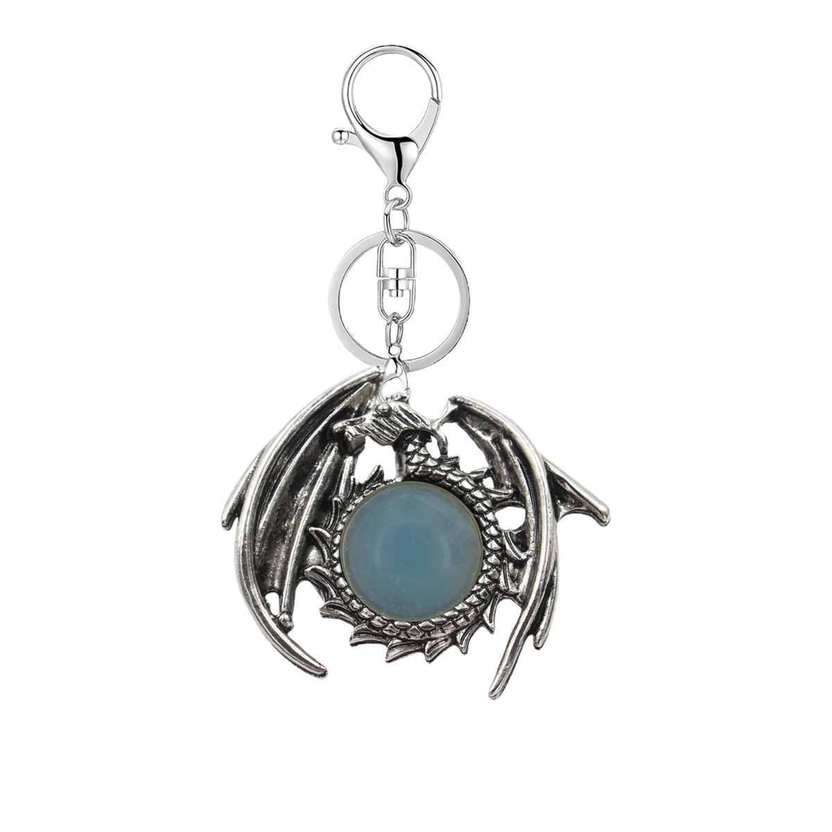 1 Pc Vintage Dragon Natural Gemstone Pendant Keychain Charm Crystal Keyring for Men Women