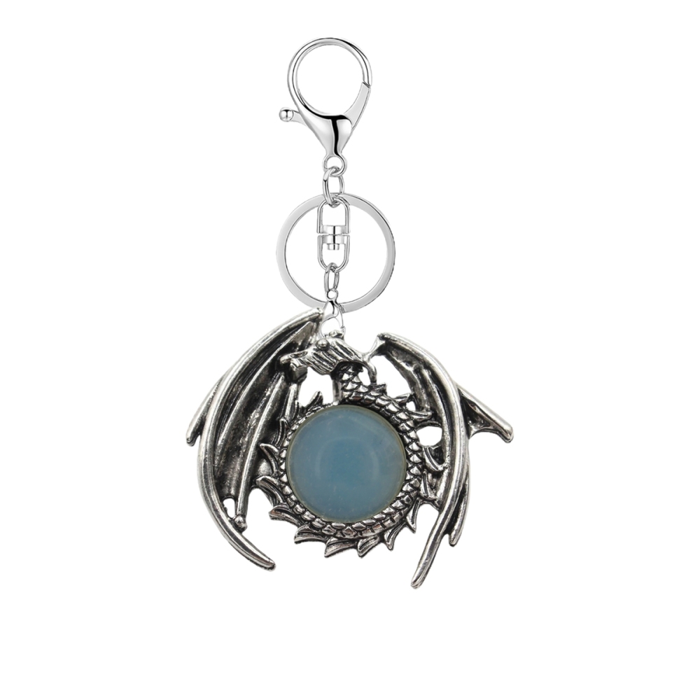 1 Pc Vintage Dragon Natural Gemstone Pendant Keychain Charm Crystal Keyring for Men Women