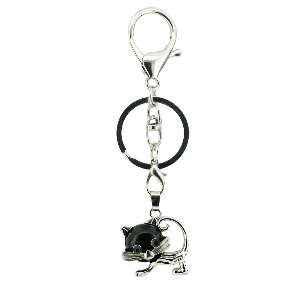 Lovely Simple Cat Natural Crystal Gemstone Keychain Stone Chakra Keyring