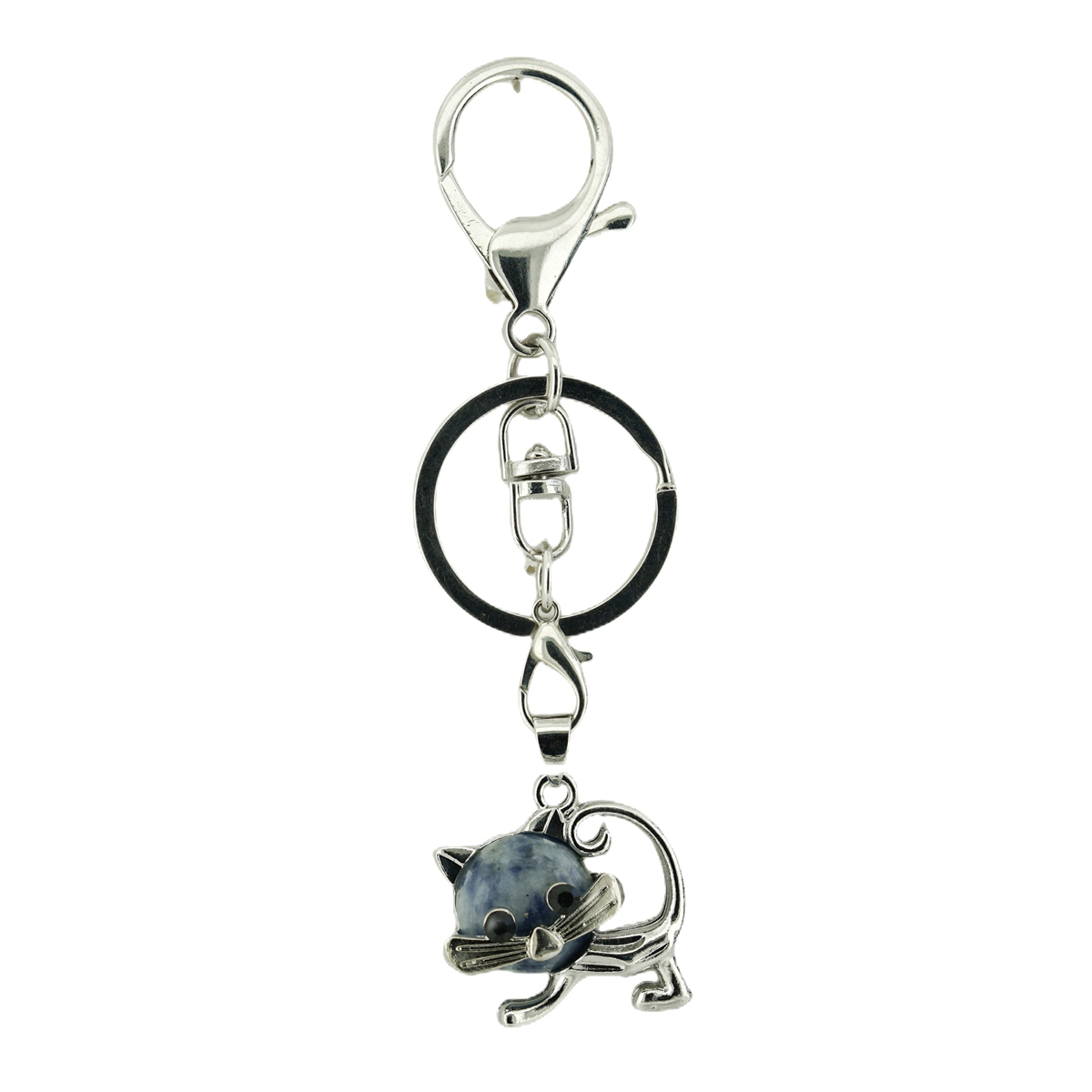 Lovely Simple Cat Natural Crystal Gemstone Keychain Stone Chakra Keyring