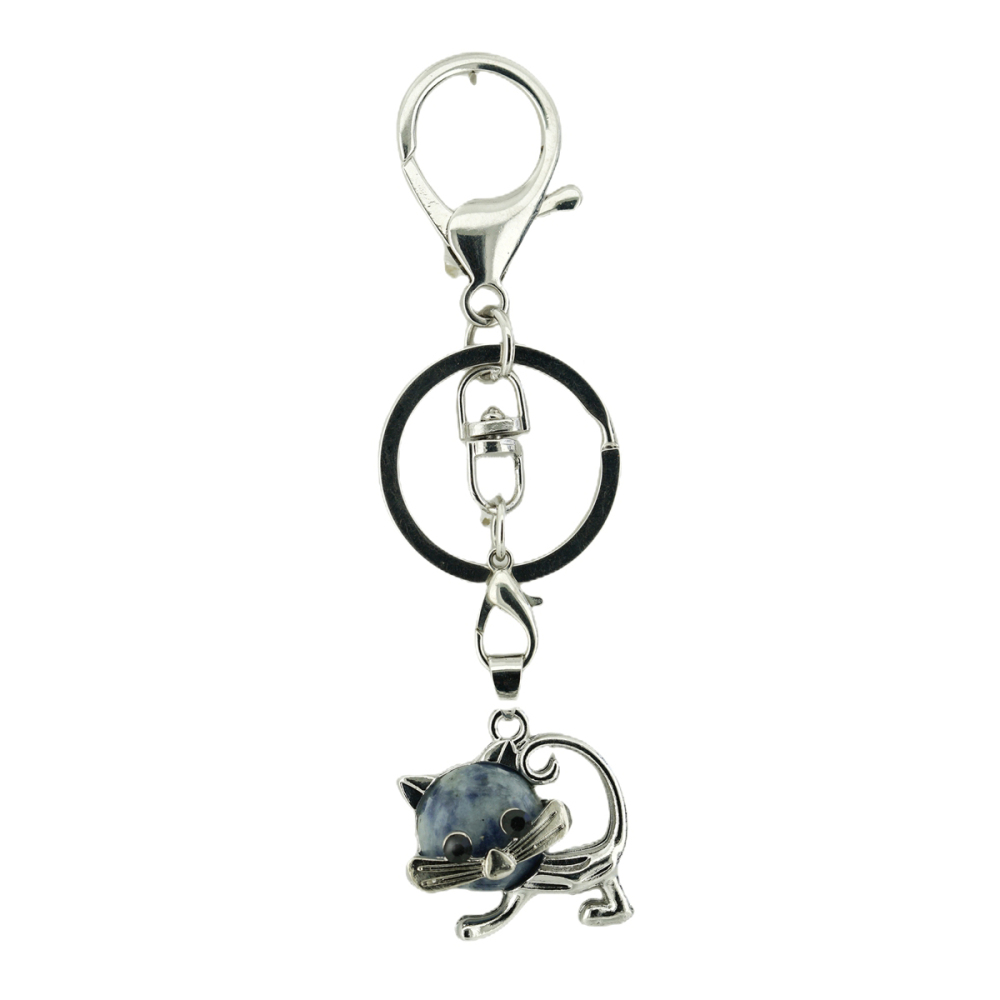 Lovely Simple Cat Natural Crystal Gemstone Keychain Stone Chakra Keyring
