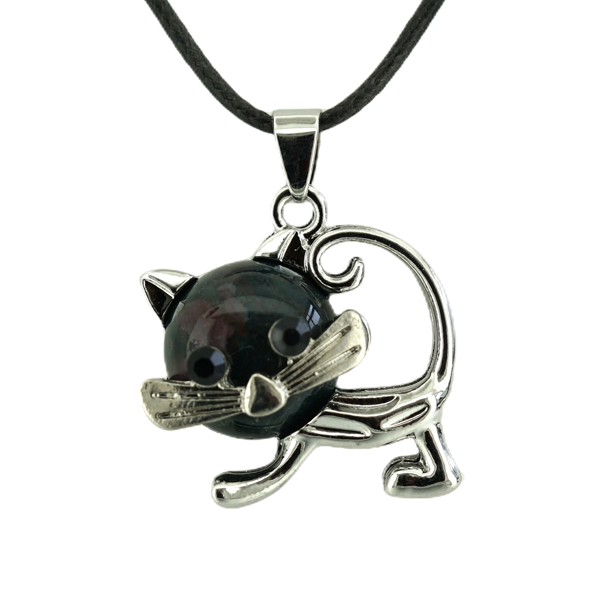 Lovely Simple Cat Crystal Gemstone Pendant Necklace Chakra Stone Jewelry for Women Girls